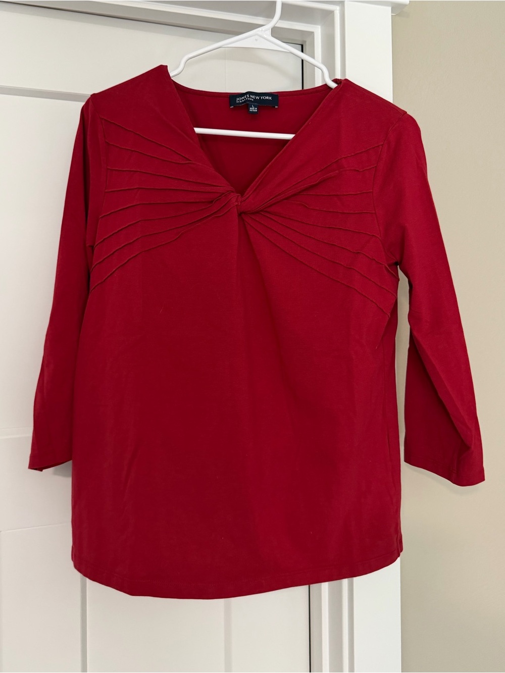 Jones New York Red Twist-Pleat Long Sleeve Top